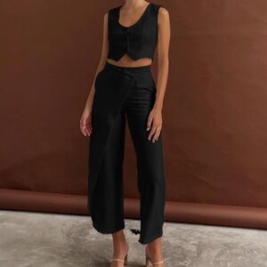 Commense Solid Asymmetrical Straight Leg Pants Set size small